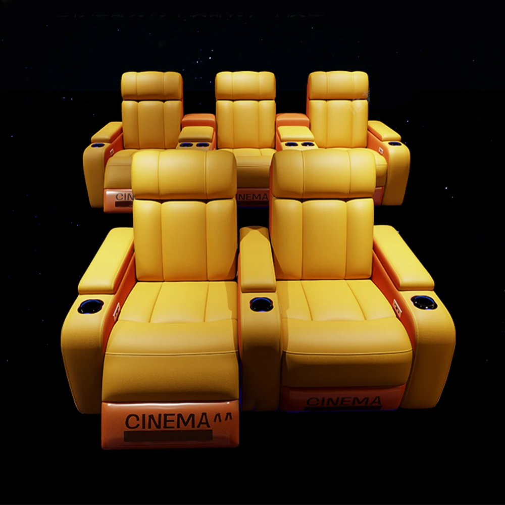 Home Cinema Chairs - เก้าอี้ปรับเอนไฟฟ้าสุดหรูสำหรับโรงภาพยนตร์ MANBAS พร้อมที่วางแก้วน้ำ บุด้วยหนังแท้ มีไฟ LED
